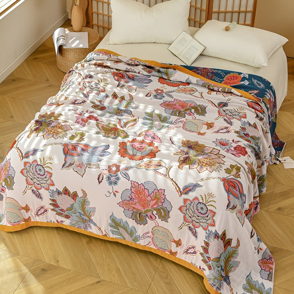 Blanket Reversible Floral 100% Cotton Machine Washable