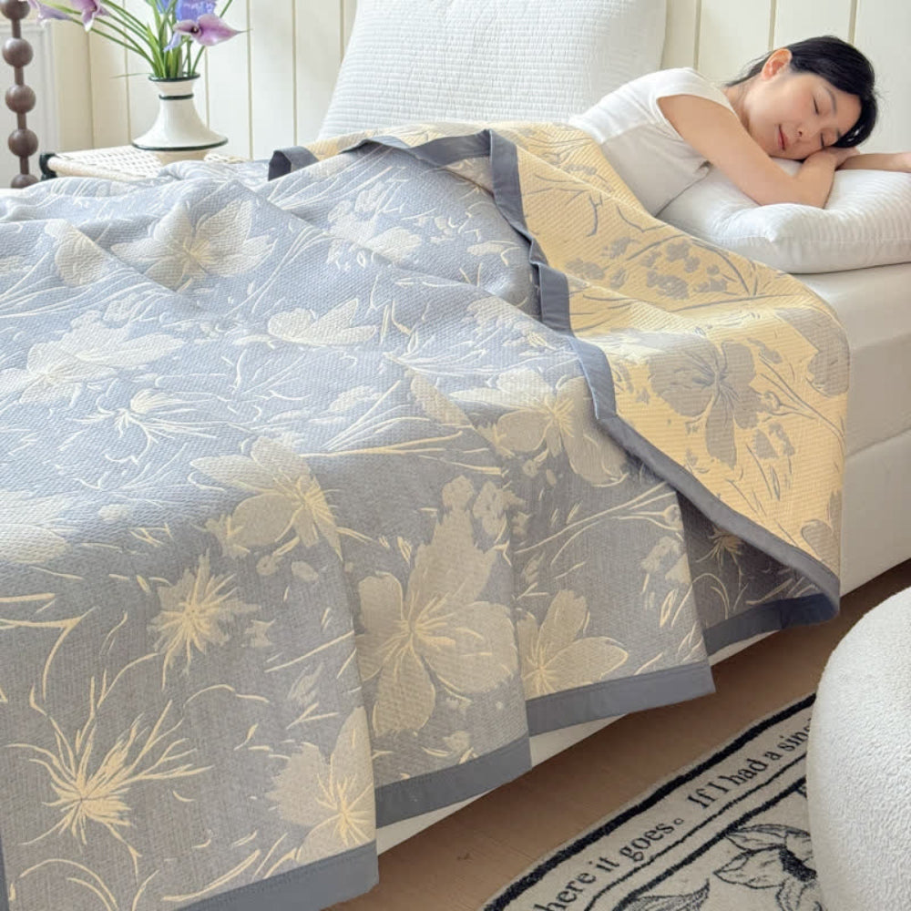 Blanket Reversible Floral Triple-Layer Cotton Gauze