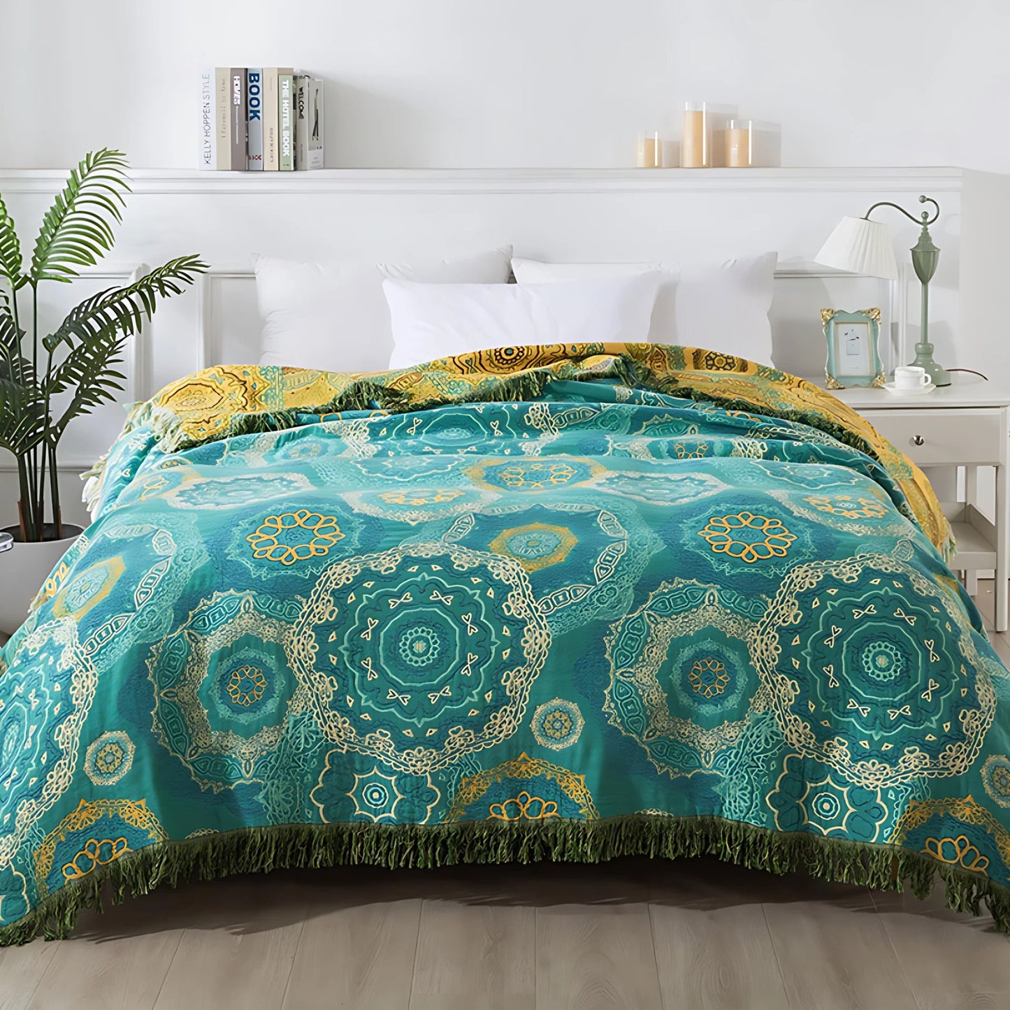Blanket Teal Mandala Cotton Machine Washable