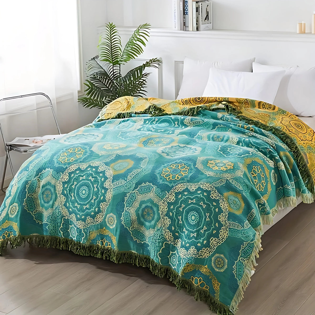 Blanket Teal Mandala Cotton Machine Washable