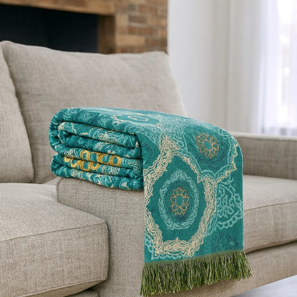 Blanket Teal Mandala Cotton Machine Washable