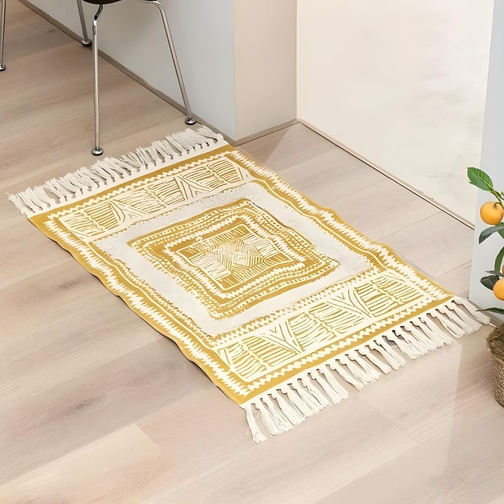 Bohemian Rug Lightweight Microfiber-Cotton Fringe