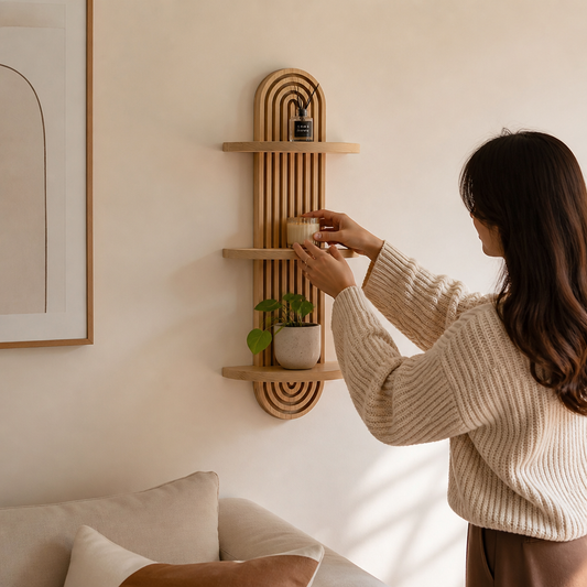 Boho Solid Wood Wall Shelf (3-Tier)