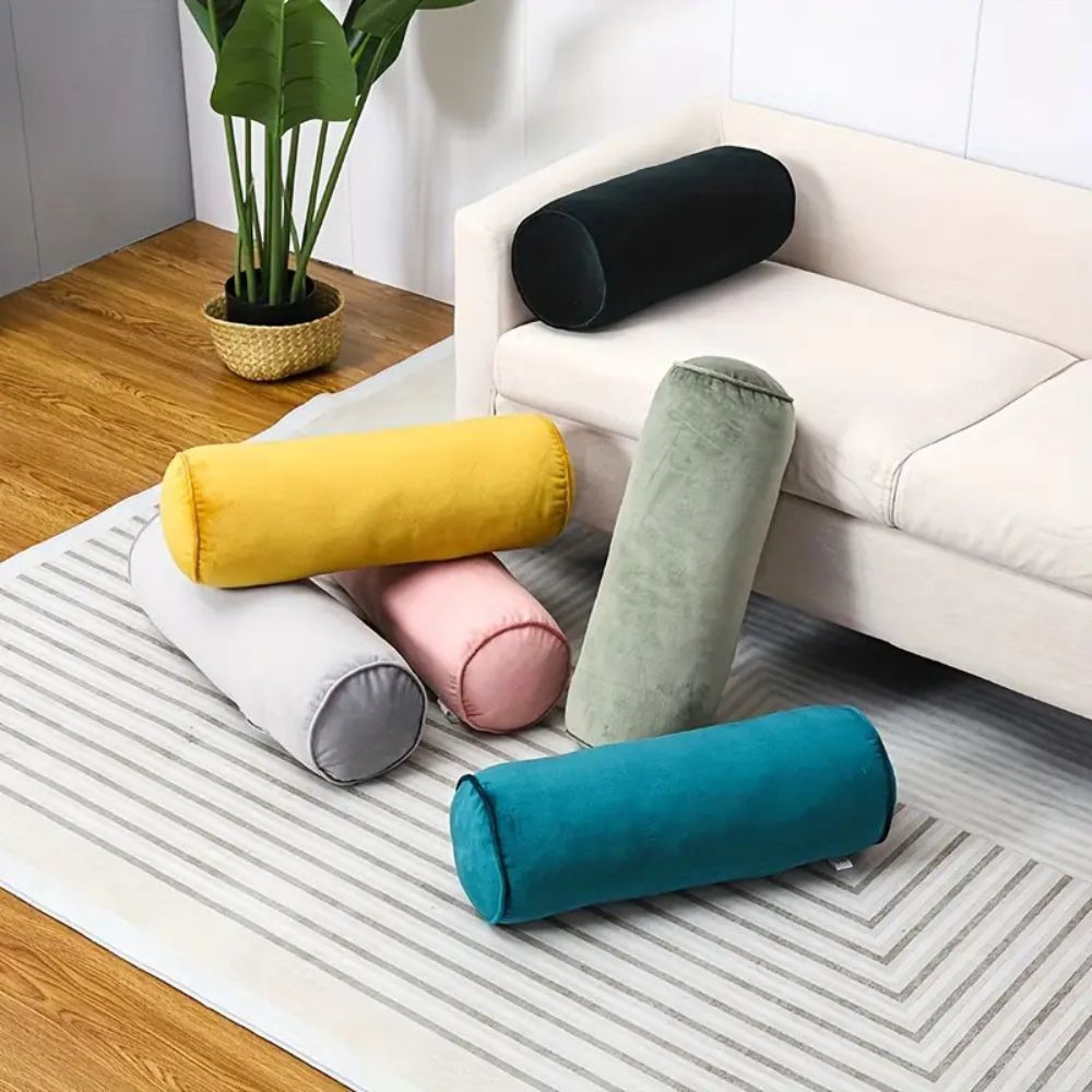 Bolster Cushion Plush Velvet Neck & Lumbar Support