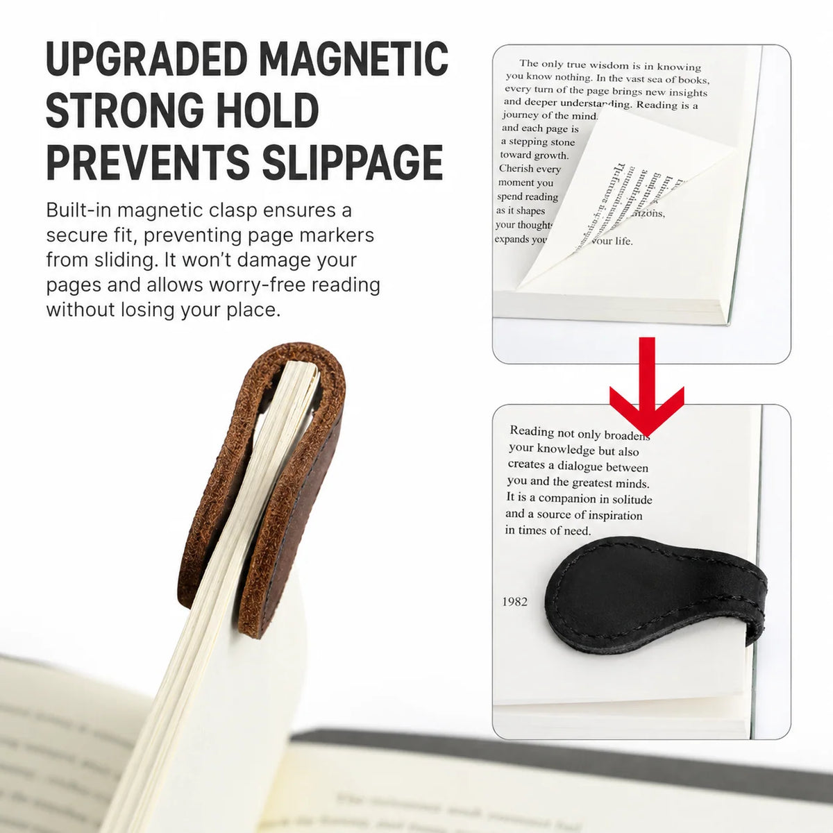 Bookmark Clips Genuine Leather Magnetic Set of 2
