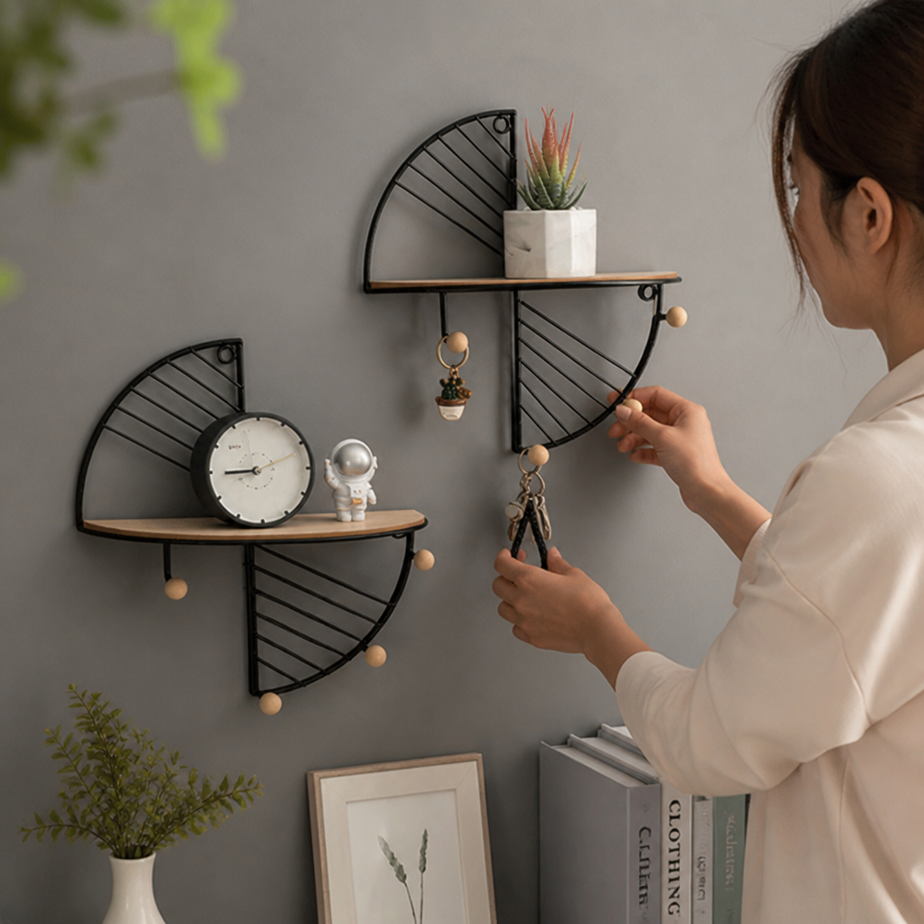 Bow-Shaped Open-Frame Metal Wall Shelf (30 x 10 cm)