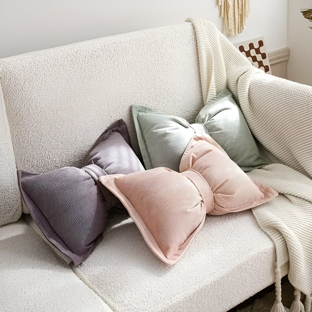 Bowknot Cushion Corduroy Removable Cover & Hidden Zip
