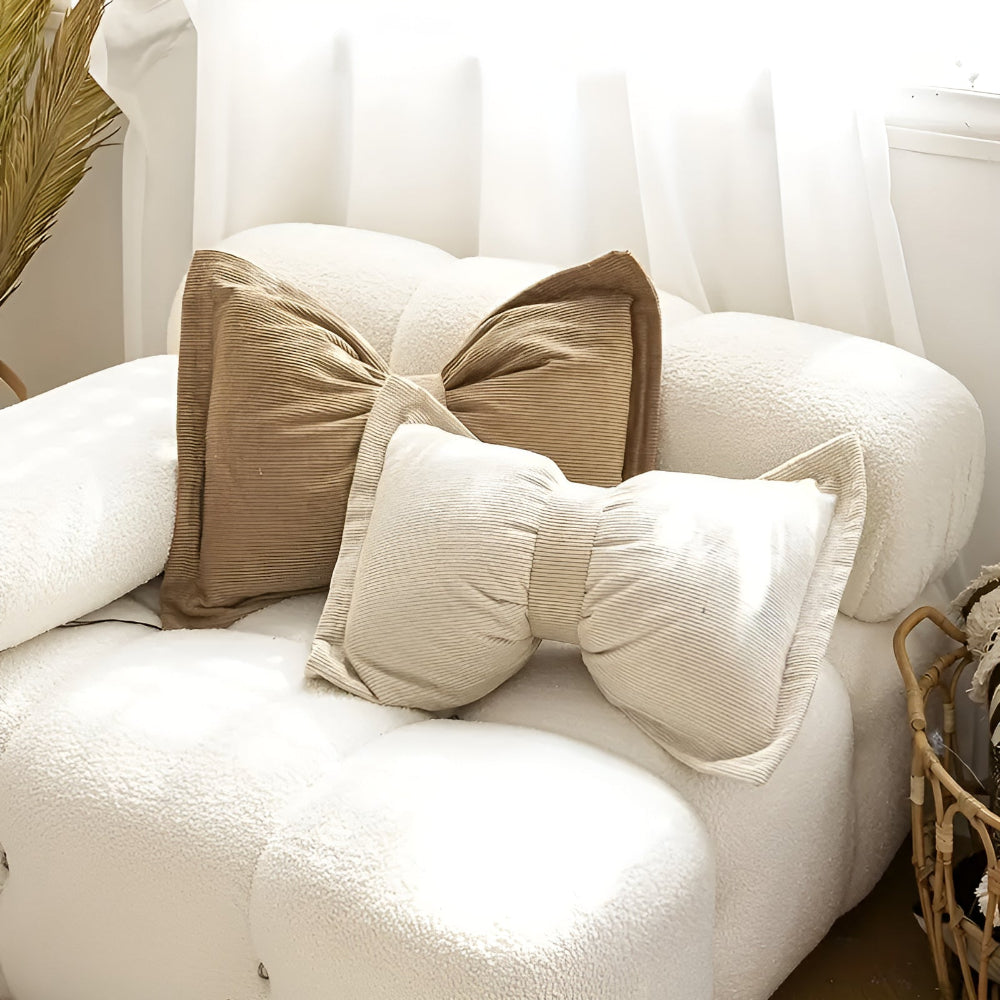 Bowknot Cushion Corduroy Removable Cover & Hidden Zip