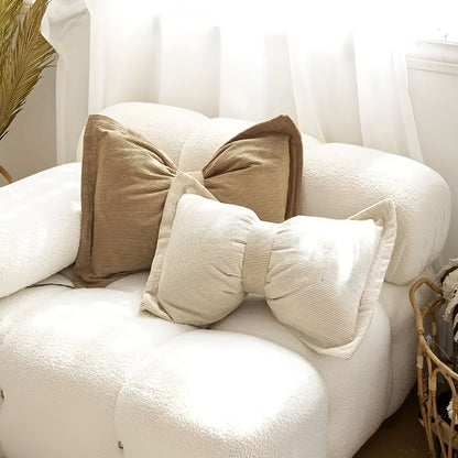 Bowknot Cushion Corduroy Removable Cover & Hidden Zip