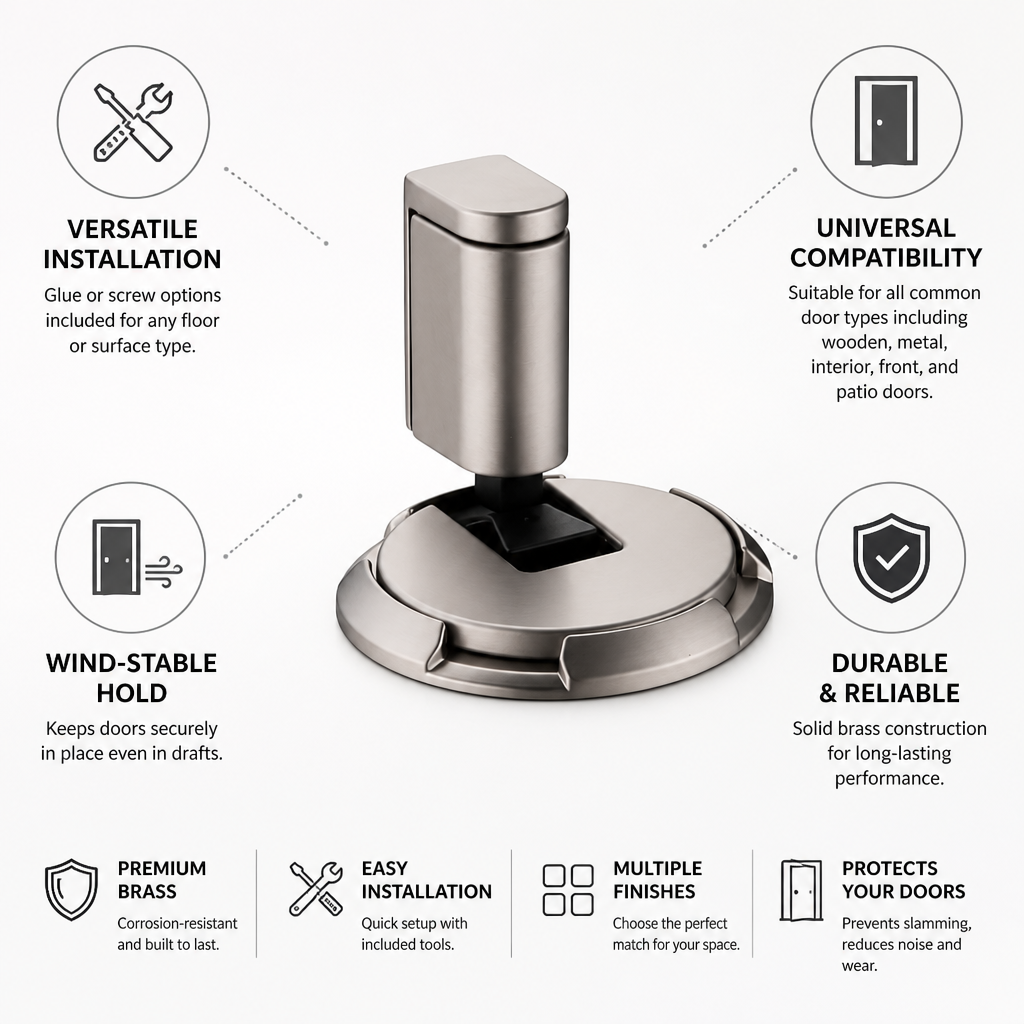 Brass Glue-Or-Screw Floor Doorstop