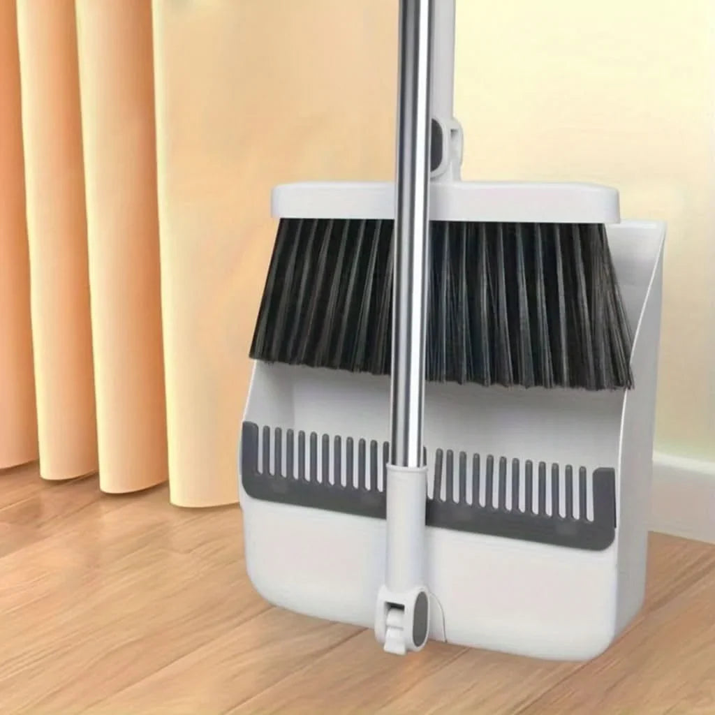 Broom and Dustpan Set 360° Rotating Head Locking Dustpan with Comb Teeth