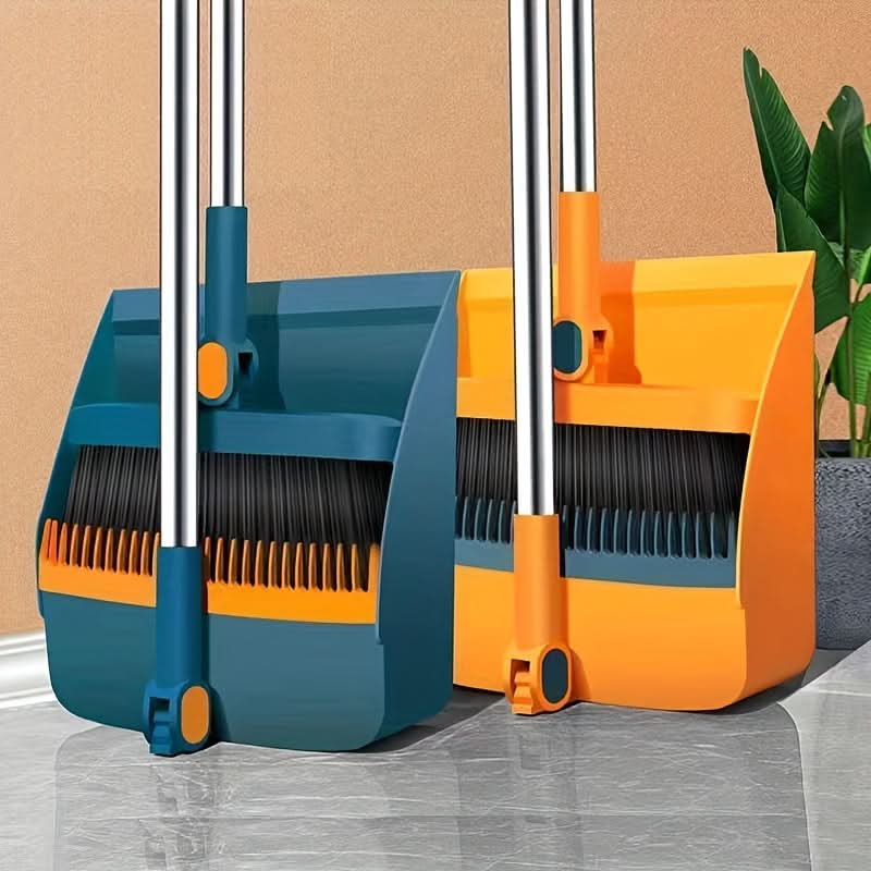 Broom and Dustpan Set 360° Rotating Head Locking Dustpan with Comb Teeth