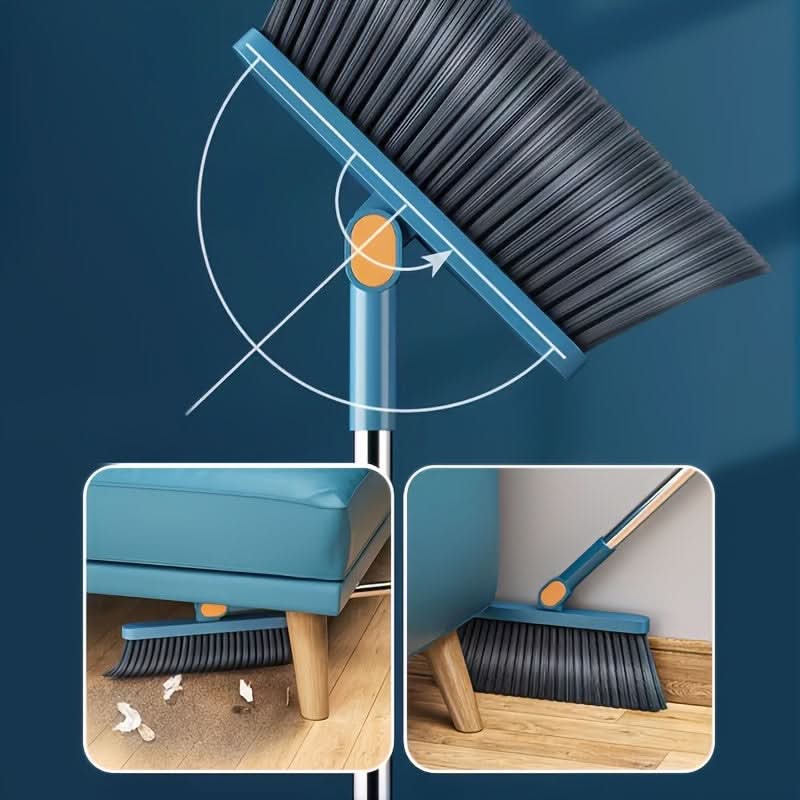 Broom and Dustpan Set 360° Rotating Head Locking Dustpan with Comb Teeth