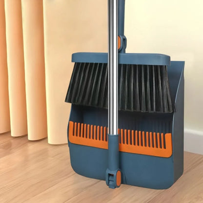 Broom and Dustpan Set 360° Rotating Head Locking Dustpan with Comb Teeth