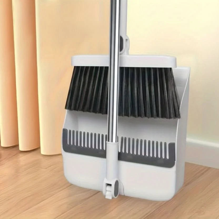 Broom and Dustpan Set 360° Rotating Head Locking Dustpan with Comb Teeth