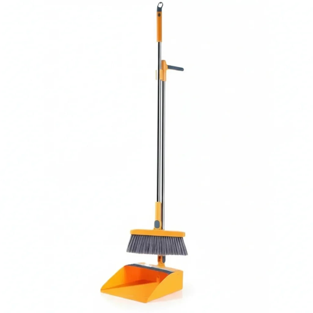 Broom and Dustpan Set 360° Rotating Head Locking Dustpan with Comb Teeth