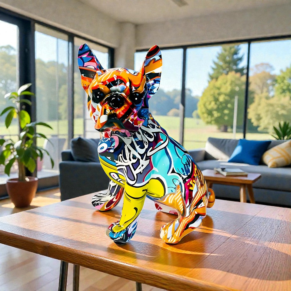 Bulldog Figurine Graffiti-Inspired Resin