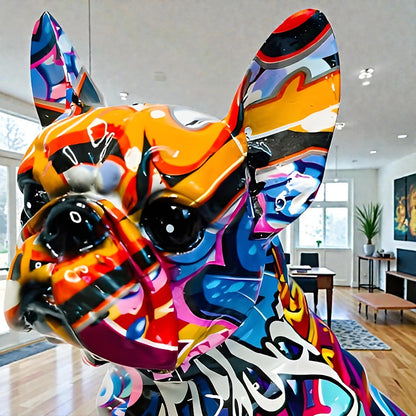 Bulldog Figurine Graffiti-Inspired Resin