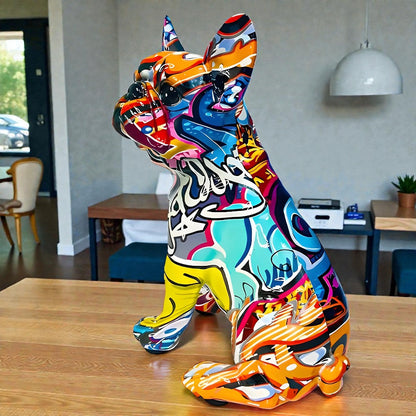 Bulldog Figurine Graffiti-Inspired Resin