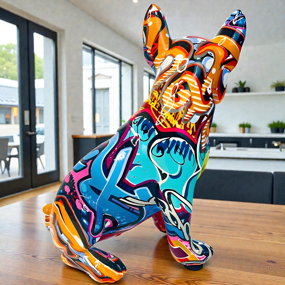 Bulldog Figurine Graffiti-Inspired Resin