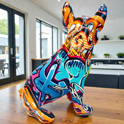 Bulldog Figurine Graffiti-Inspired Resin
