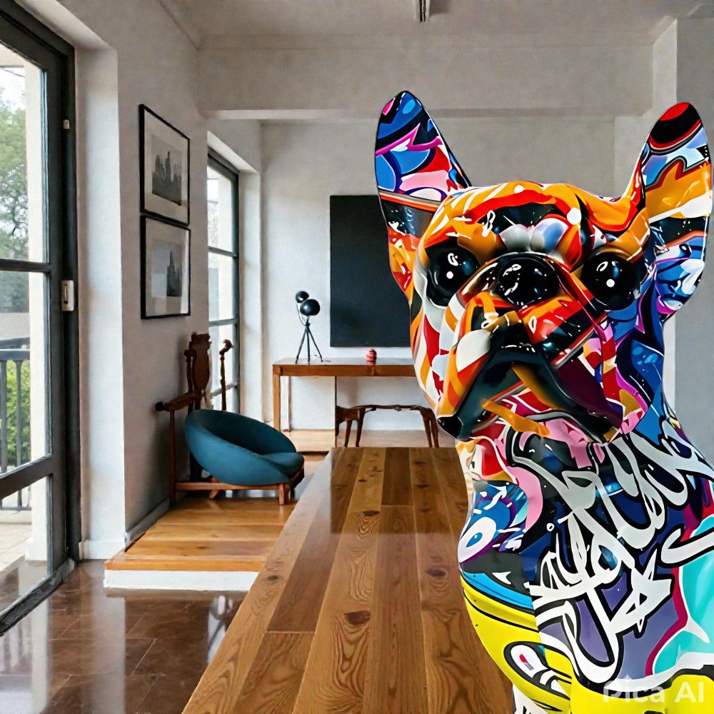 Bulldog Figurine Graffiti-Inspired Resin
