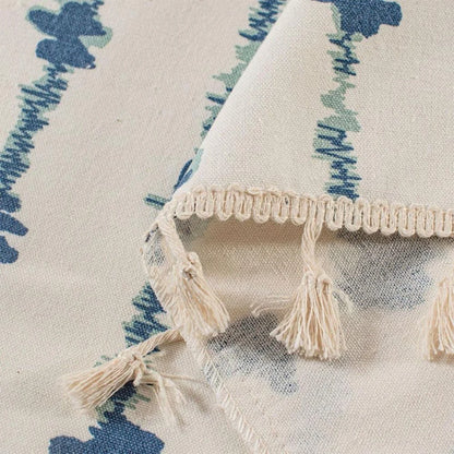 Cabinet Curtain Blue Inkblot Pattern Tassel Fringe Microfiber Blend