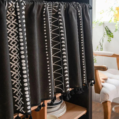 Cabinet Curtain Linen Tribal Geometric Print Tassels