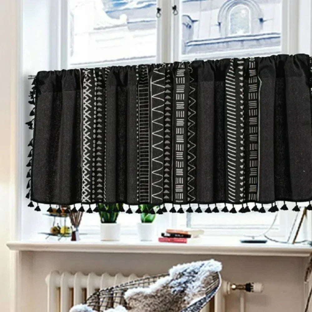 Cabinet Curtain Linen Tribal Geometric Print Tassels