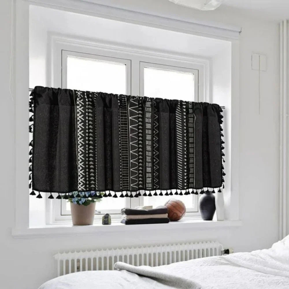 Cabinet Curtain Linen Tribal Geometric Print Tassels