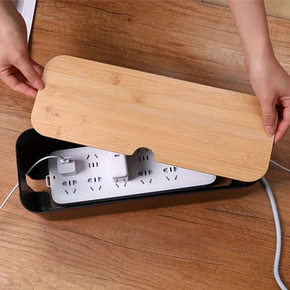 Cable Organizer Box Bamboo Lid Ventilated Base