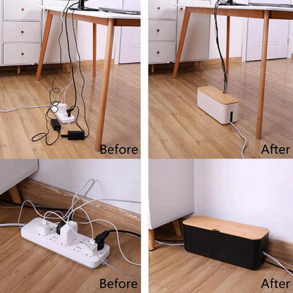 Cable Organizer Box Bamboo Lid Ventilated Base