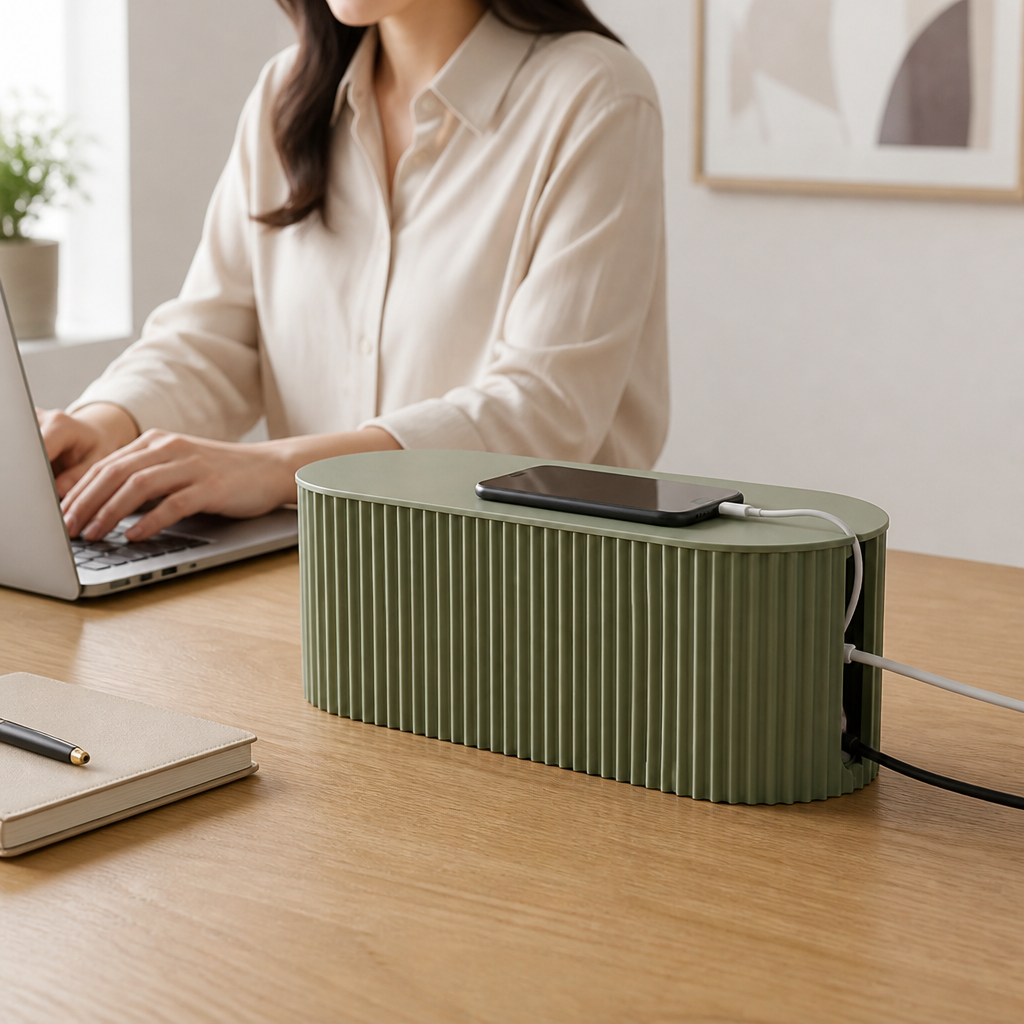 Cable Organizer Box Ribbed Exterior & Flat Top Shelf