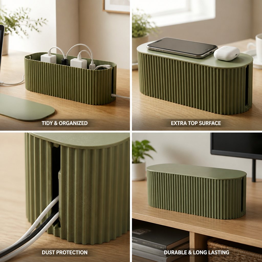 Cable Organizer Box Ribbed Exterior & Flat Top Shelf
