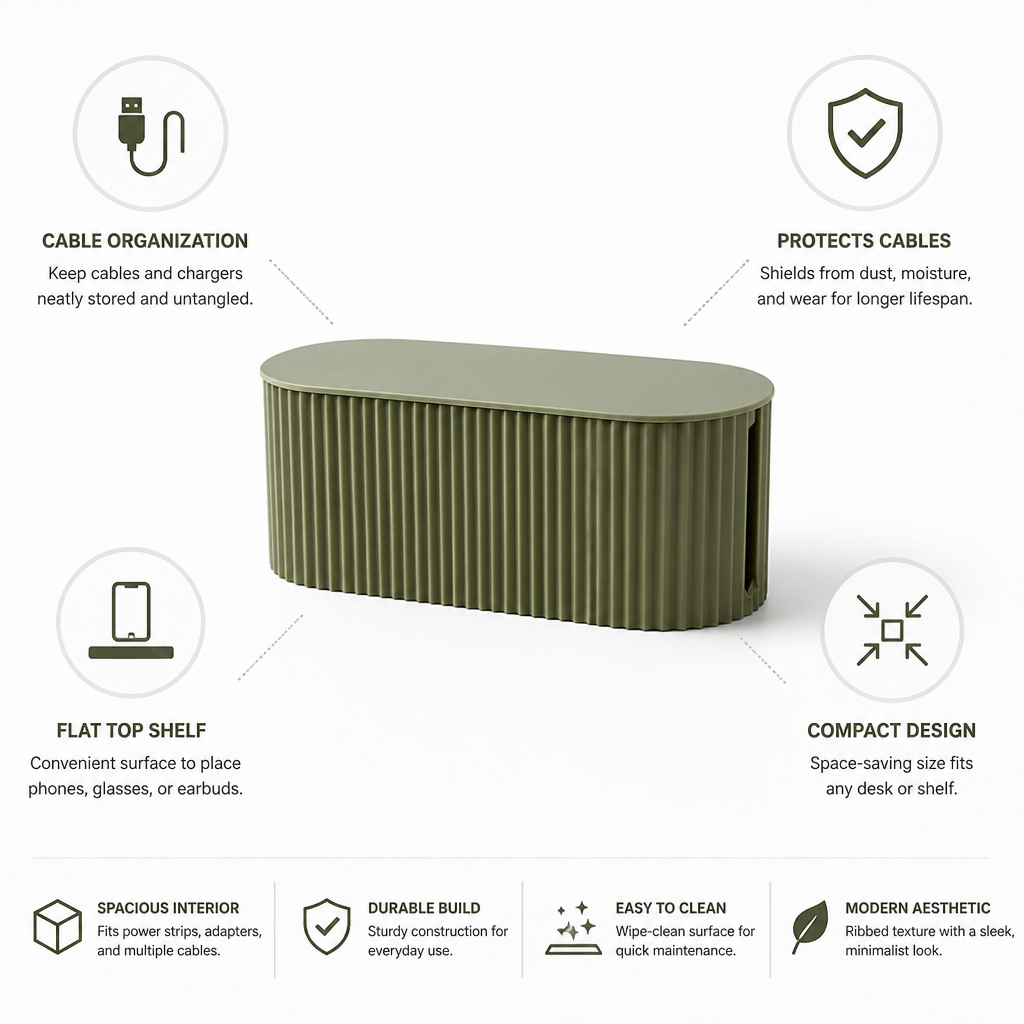 Cable Organizer Box Ribbed Exterior & Flat Top Shelf