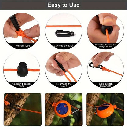 Camping Clothesline Adjustable Elastic Rope Reinforced Clips