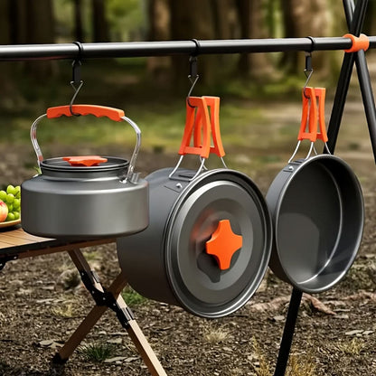 Camping Cookware Set Lightweight Aluminum Stackable With Storage Pouch