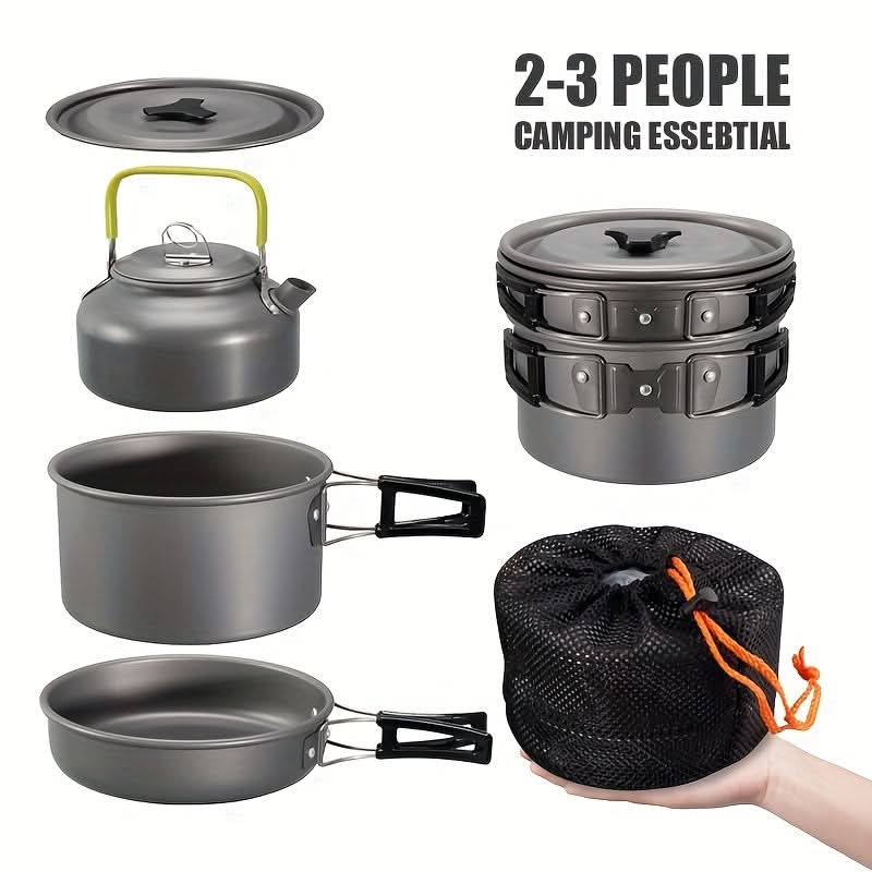 Camping Cookware Set Lightweight Aluminum Stackable With Storage Pouch