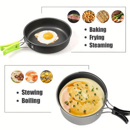 Camping Cookware Set Lightweight Aluminum Stackable With Storage Pouch