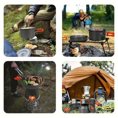 Camping Cookware Set Lightweight Aluminum Stackable With Storage Pouch