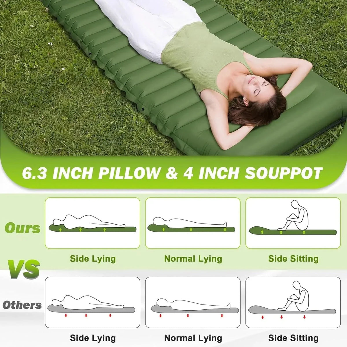 Camping Sleeping Pad 4 Inch Thick Self-Inflating & Connectable