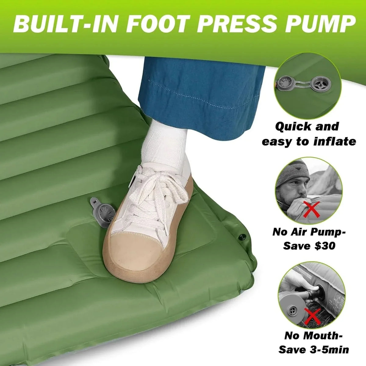 Camping Sleeping Pad 4 Inch Thick Self-Inflating & Connectable