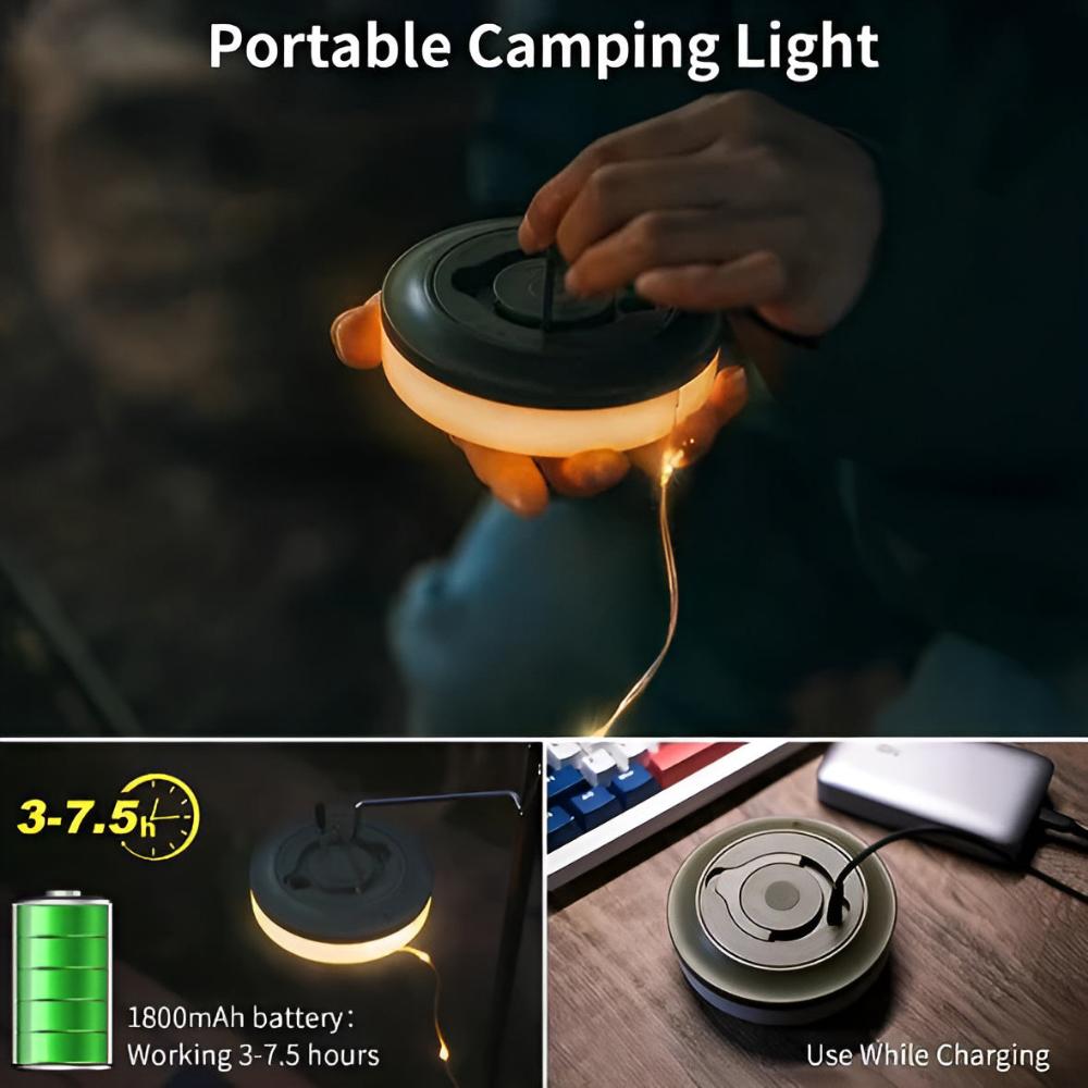 Camping String Lights Retractable USB Rechargeable Waterproof