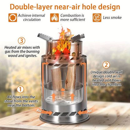 Camping Wood Stove Stainless Steel Foldable Frame