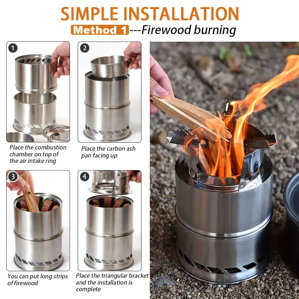 Camping Wood Stove Stainless Steel Foldable Frame