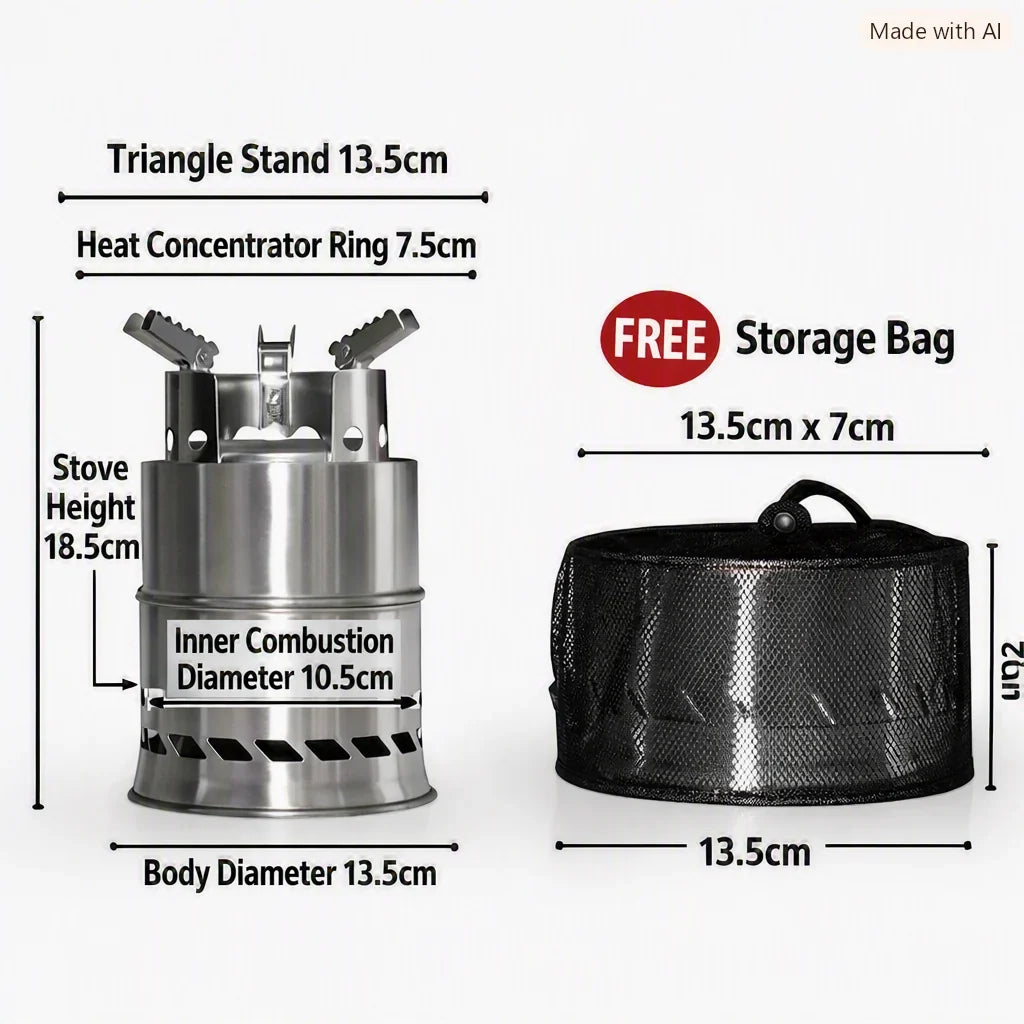 Camping Wood Stove Stainless Steel Foldable Frame