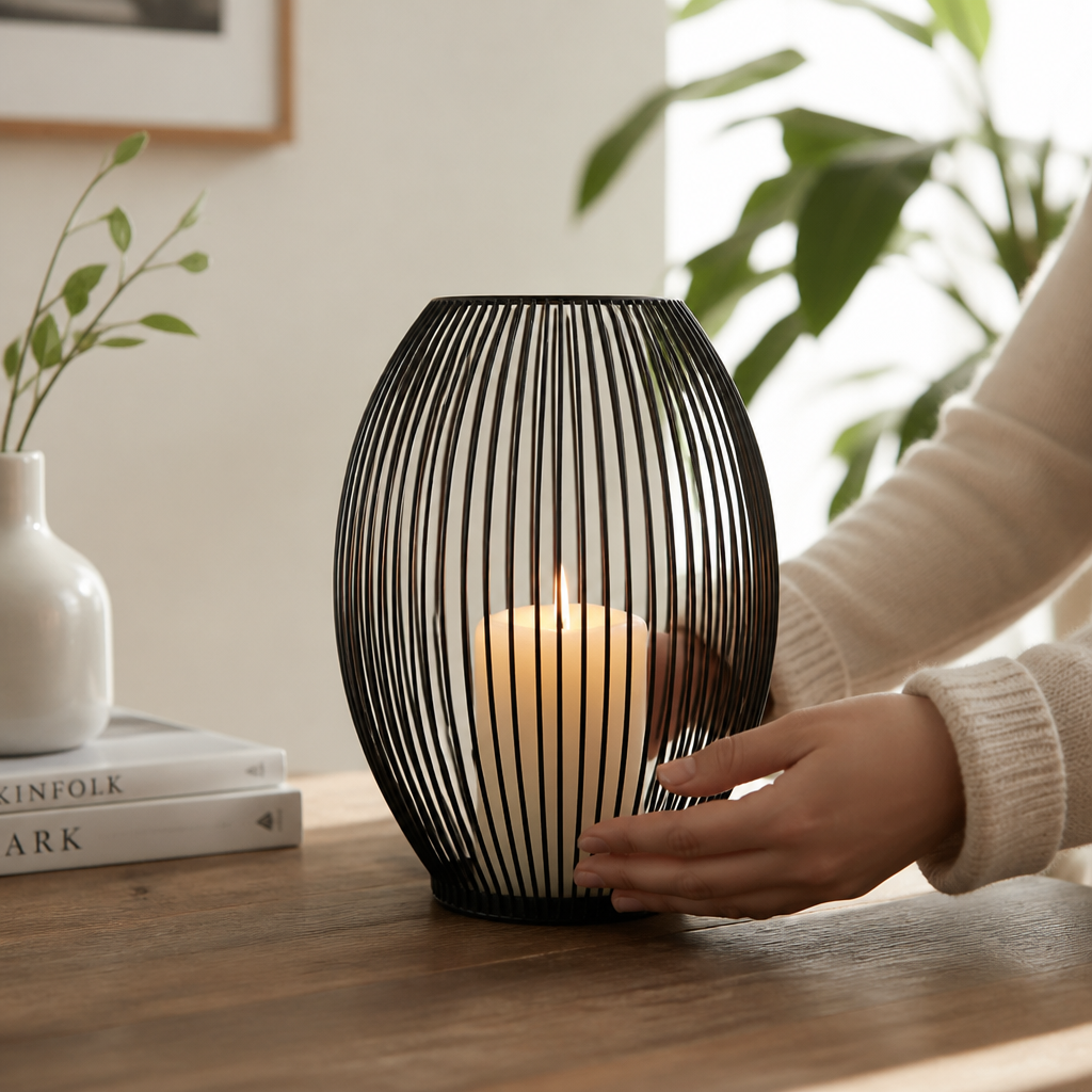 Candle Holder Cage Design Matte Black 3 Sizes