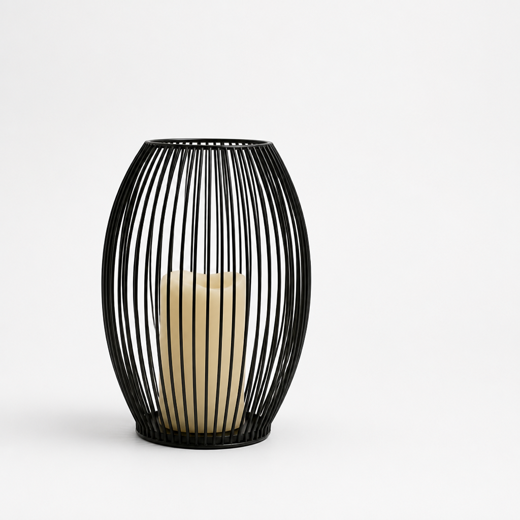 Candle Holder Cage Design Matte Black 3 Sizes