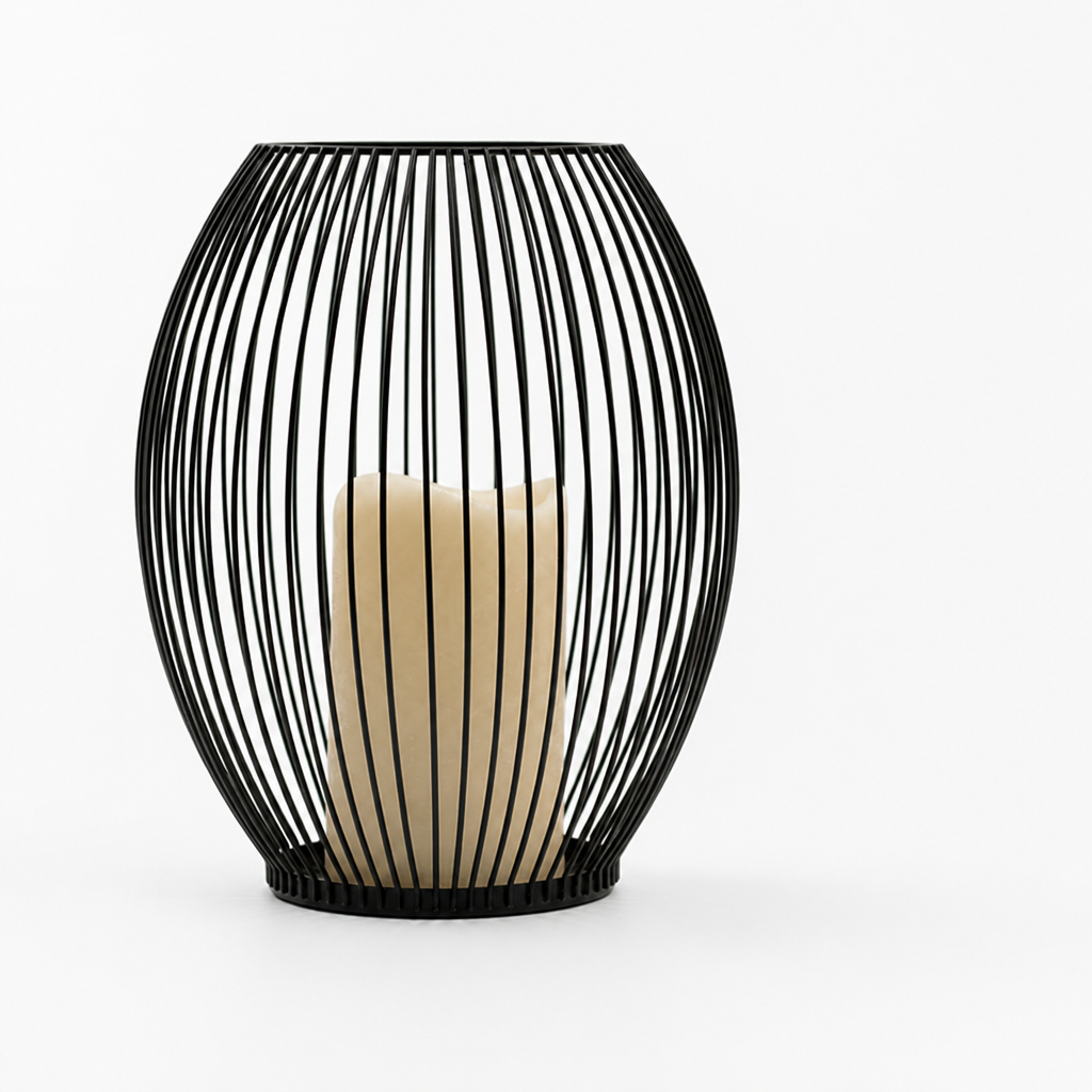 Candle Holder Cage Design Matte Black 3 Sizes