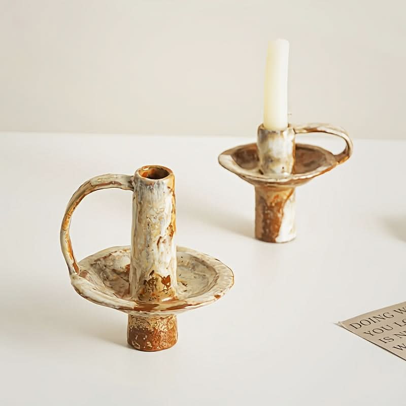 Candle Holder Ceramic Retro Textured Design
